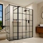 Delphi Accents Grid Matt Black Walk-In Shower Enclosure with Return Panel