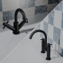 Delphi Axiom Crosshead Matt Black Basin Mixer and Bath Filler Tap Set (inc Press Top Waste)