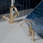 Delphi Axiom Crosshead Brushed Brass Basin Mixer and Bath Filler Tap Set (inc Press Top Waste)