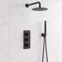 Delphi Axiom Crosshead Matt Black Triple Concealed Shower Set with Fixed Head and Handset
