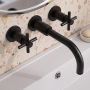 Delphi Axiom Crosshead Matt Black 3-Hole Wall Mounted Basin Mixer Tap