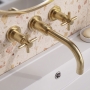 Delphi Axiom Crosshead Brushed Brass 3-Hole Wall Mounted Basin Mixer Tap