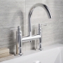 Delphi Axiom Dual Lever Chrome Swivel Spout Pillar Mounted Bath Filler Tap