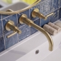 Delphi Axiom Dual Lever Brushed Brass 3-Hole Wall Mounted Basin Mixer Tap