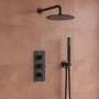 Delphi Axiom Lever Matt Black Triple Concealed Shower Set with Fixed Head and Handset