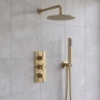 Delphi Axiom Lever Brushed Brass Triple Concealed Shower Set with Fixed Head and Handset