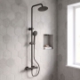 Delphi Cara Round Matt Black Bar Mixer Shower Set with Fixed Head and Handset