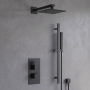 Delphi Edge Matt Black Dual Concealed Shower Set with Fixed Head and Slide Rail Kit