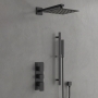 Delphi Edge Matt Black Triple Concealed Shower Set with Fixed Head and Slide Rail Kit