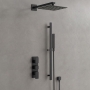 Delphi Edge Matt Black Triple Concealed Shower Set with Fixed Head and Slide Rail Kit