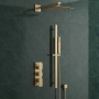 Delphi Edge Brushed Brass Triple Concealed Shower Set with Fixed Head and Slide Rail Kit