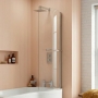 Delphi Elements Chrome Hinged P-Shaped Shower Bath Screen 1430mm x 715mm (inc Towel Bar)