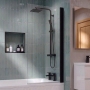 Delphi Elements Matt Black Square Top Bath Screen 1430mm x 790mm - 6mm Glass