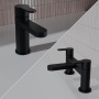 Delphi Loop Matt Black Basin Mixer and Bath Filler Tap Set (inc Press Top Waste)