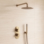 Delphi Loop Brushed Brass Dual Concealed Shower Set with Fixed Head and Handset