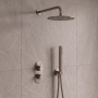 Delphi Loop Brushed Pewter Dual Concealed Shower Set with Fixed Head and Handset