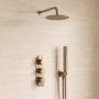 Delphi Loop Brushed Brass Triple Concealed Shower Set with Fixed Head and Handset