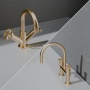 Delphi Turbine Brushed Brass Basin Mixer and Bath Filler Tap Set (inc Press Top Waste)