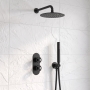 Delphi Turbine Matt Black Dual Concealed Shower Set with Fixed Head and Handset