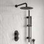 Delphi Turbine Matt Black Dual Concealed Shower Set with Fixed Head and Slide Rail Kit