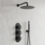 Delphi Turbine Matt Black Triple Concealed Shower Set with Fixed Head and Handset