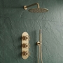 Delphi Turbine Brushed Brass Triple Concealed Shower Set with Fixed Head and Handset