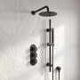 Delphi Turbine Matt Black Triple Concealed Shower Set with Fixed Head and Slide Rail Kit