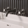 Delphi Windsor Crosshead Brushed Pewter 3-Hole Wall Mounted Basin Mixer Tap