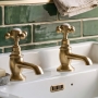 Delphi Windsor Crosshead Brushed Brass Basin Taps Pair