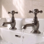 Delphi Windsor Crosshead Brushed Pewter Basin Hot and Cold Taps Pair