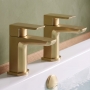 Duchy Caradon Brushed Brass Bath Hot & Cold Taps Pair