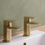 Duchy Caradon Brushed Brass Basin Hot & Cold Taps Pair