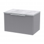 Hudson Reed Fluted Wall Hung 1-Drawer Vanity Unit with Bellato Grey Worktop 600mm Wide - Satin Grey