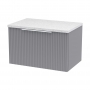Hudson Reed Fluted Wall Hung 1-Drawer Vanity Unit with Sparkling White Worktop 600mm Wide - Satin Grey