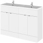 Hudson Reed Fusion Floor Standing 4-Door Vanity Unit with Double Basin 1200mm Wide - Gloss White
