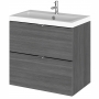 Hudson Reed Fusion Wall Hung 2-Drawer Vanity Unit with Basin 600mm Wide - Anthracite Woodgrain