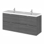 Hudson Reed Fusion Wall Hung 4-Drawer Vanity Unit with Double Basin 1200mm Wide - Anthracite Woodgrain