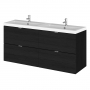 Hudson Reed Fusion Wall Hung 4-Drawer Vanity Unit with Double Basin 1200mm Wide - Charcoal Black Woodgrain