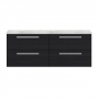 Hudson Reed Quartet Wall Hung 4-Drawer Double Vanity Unit with Grey Worktop 1440mm Wide - Charcoal Black Woodgrain