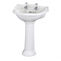 Hudson Reed Ryther Basin and Full Pedestal 600mm Wide - 2 Tap Hole