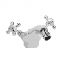 Hudson Reed Topaz Hexagonal Collar Bidet Mixer Tap with Waste Crosshead Handle - White/Chrome