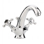 Hudson Reed Topaz Black Crosshead Mono Basin Mixer Tap Hexagonal Collar with Waste - Chrome
