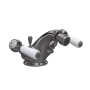 Hudson Reed Topaz Hexagonal Collar Bidet Mixer Tap with Waste Lever Handle - White/Brushed Pewter