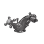 Hudson Reed Topaz Hexagonal Collar Bidet Mixer Tap with Waste Crosshead Handle - White/Brushed Pewter