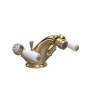 Hudson Reed Topaz Dome Collar Bidet Mixer Tap with Waste Lever Handle - White/Brushed Brass