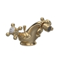 Hudson Reed Topaz Hexagonal Collar Bidet Mixer Tap with Waste Crosshead Handle - White/Brushed Brass