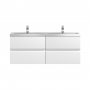 Hudson Reed Urban Wall Hung 4-Drawer Vanity Unit with Double Ceramic Basin 1200mm Wide - Satin White