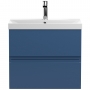 Hudson Reed Urban Wall Hung 2-Drawer Vanity Unit with Basin 3 Satin Blue - 600mm Wide
