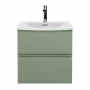 Hudson Reed Urban Wall Hung 2-Drawer Vanity Unit with Basin 4 Satin Green - 500mm Wide