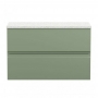 Hudson Reed Urban Wall Hung 2-Drawer Vanity Unit with Sparkling White Worktop 800mm Wide - Satin Green